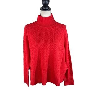 Whistles Merino Wool Cableknit Mock Neck Sweater Pullover Holidays Winter